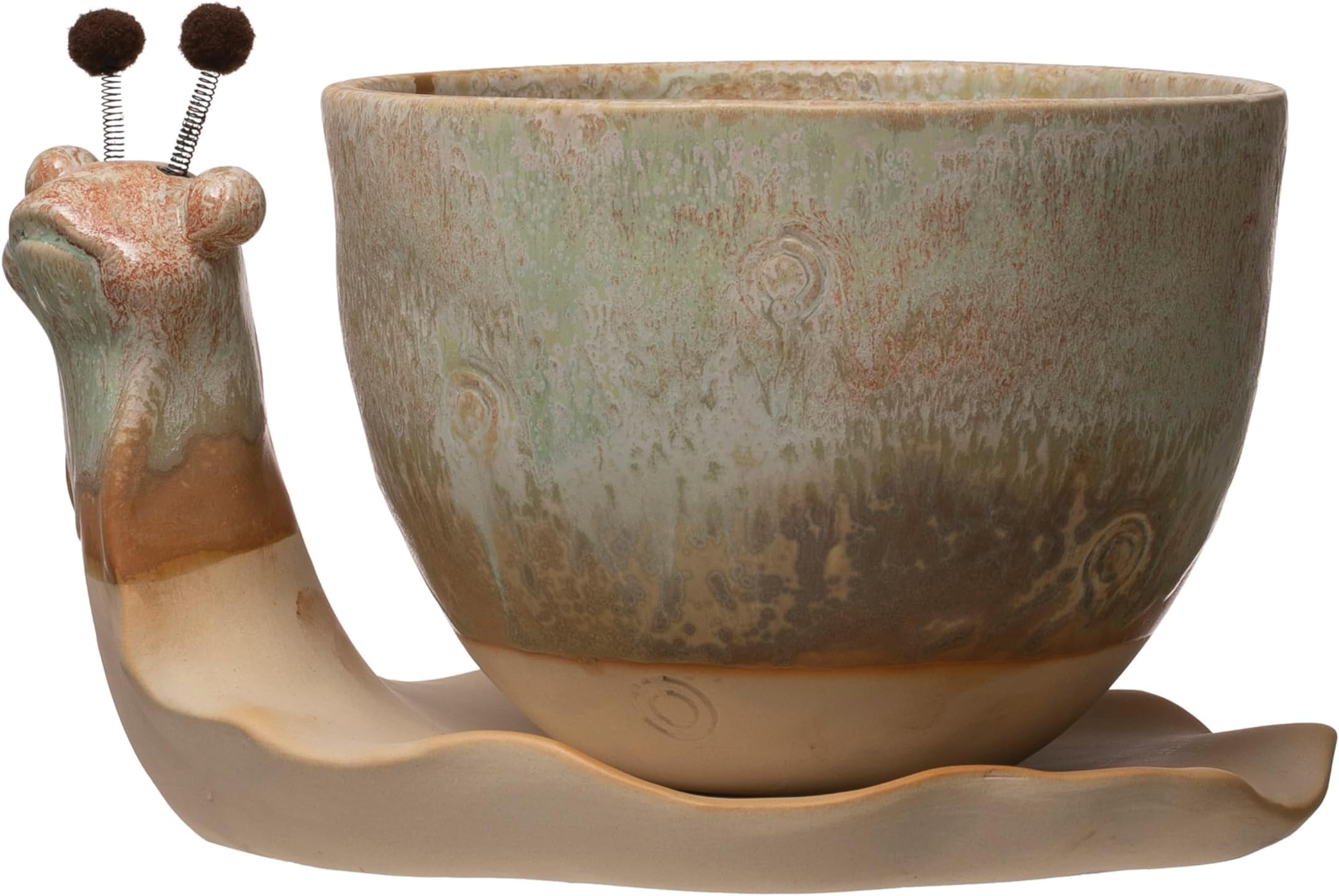 Stoneware Snail Planter, Reactive Glaze, (Each One Will Vary), Set of 2 Pieces