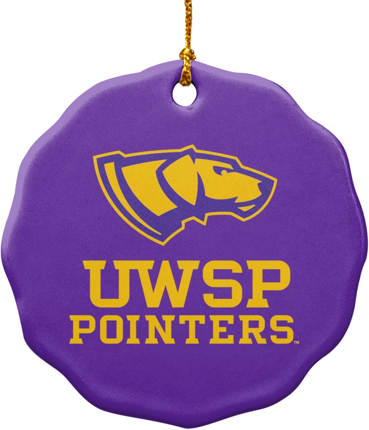 GRAPHICS & MORE University of Wisconsin-Stevens Point Pointers Logo Porcelain Scalloped Holiday Christmas Tree Ornament - 2.8" (7.1 cm)