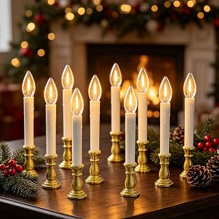 10 Pack Flameless Window Taper Candles, Battery Operated 6H/18H Auto Timer
