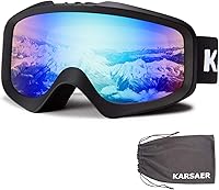 Vista 10 de Karsaer - Gafas de esquí antivaho, gafas de nieve OTG, 100% protección UV, gafas de snowboard con lentes dobles flexibles para hombres, mujeres