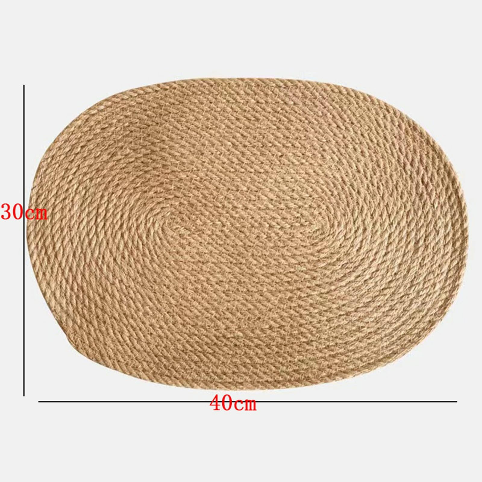 Set di 10 tovagliette ovali kaki resistenti al calore, in iuta intrecciata, colore naturale, 30 x 40 cm