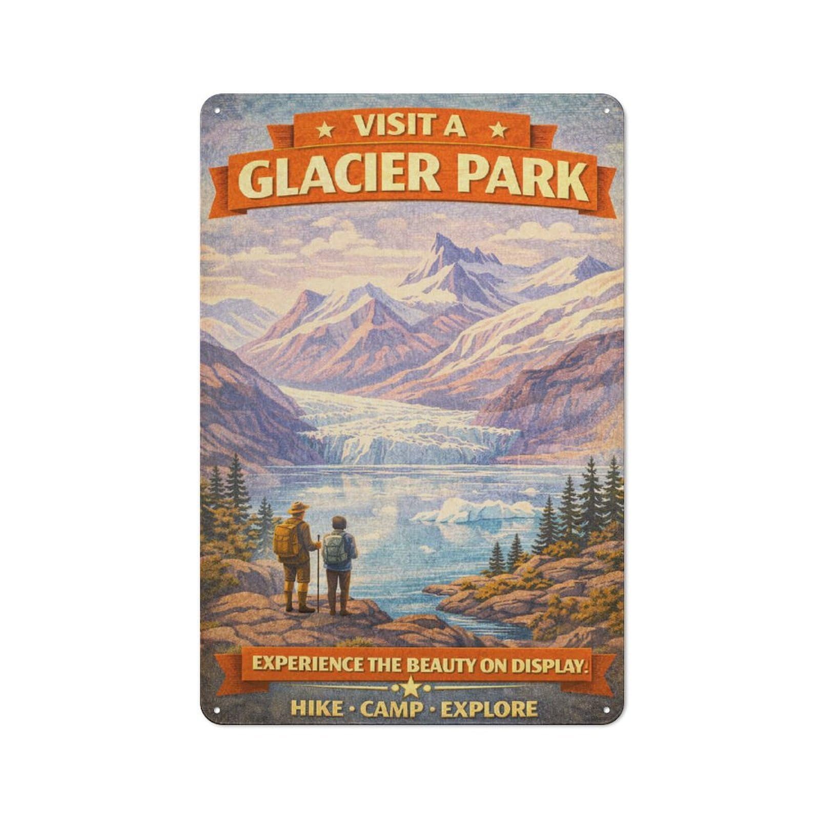 Junmoney Style-22 Visit Glacier Park Vintage Vintage Tin Wall Plaque 30X20cm For Home Bar Wall, For Vintage Wall Decor Fans, For Home Office And Studio Walls