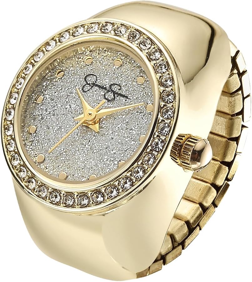 Jessica Simpson Women's Gold Adjustable Ring Watch – Crystal Bezel