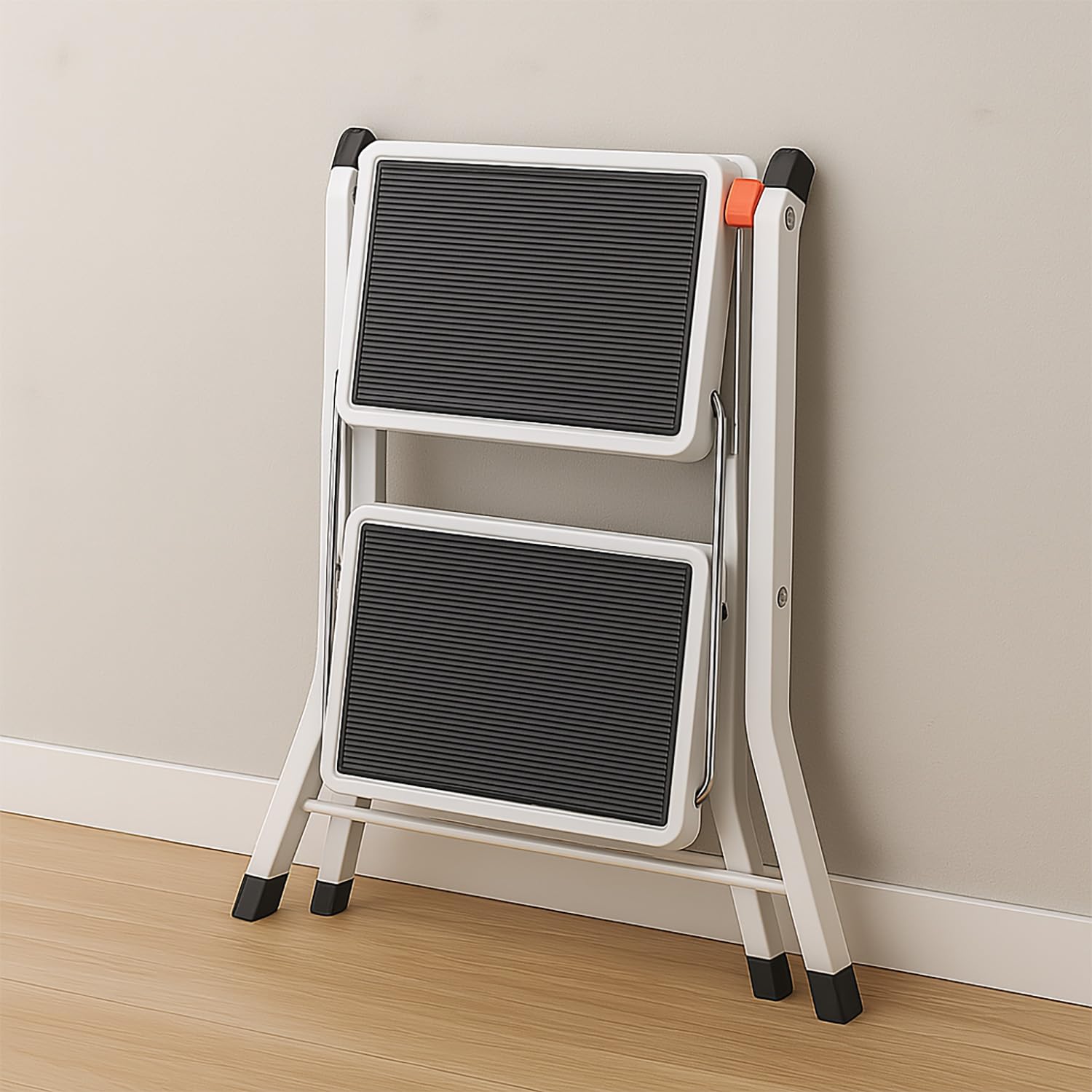 TIENDA EURASIA - Escalera de 2 Peldaños, Plegable de Aluminio, con Superfice Antideslizante, Resistente hasta 150 Kg, Estructura de Tijera de 48,5 x 44,5 x 49,5 cm