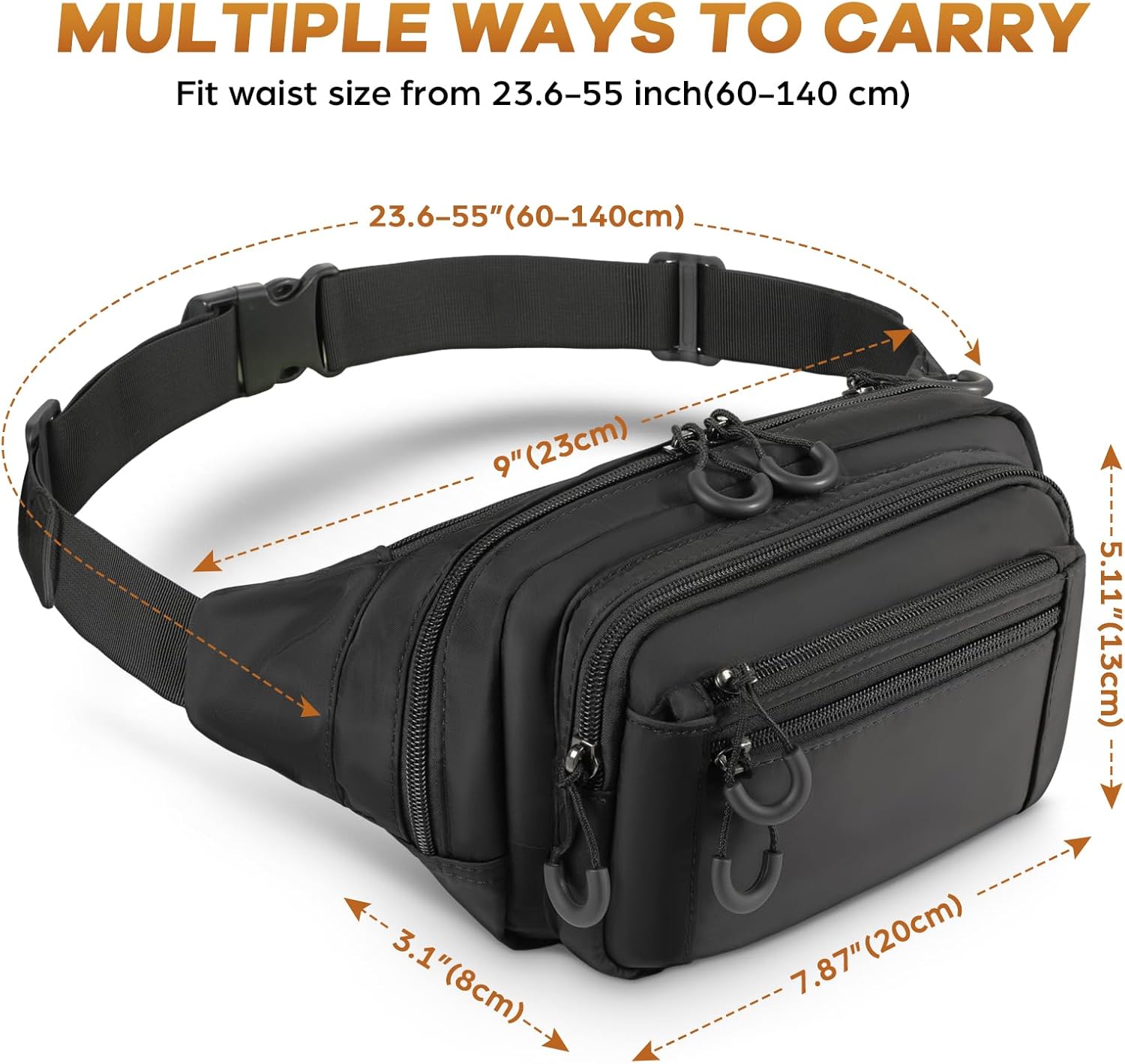 Waist Chest Running Bag - Tactical Men Women Fanny Pack w/Adjustable Waist Belt/Zippered Pockets/Universal Holster/Compact Lightweight Belt Bag - Image 6