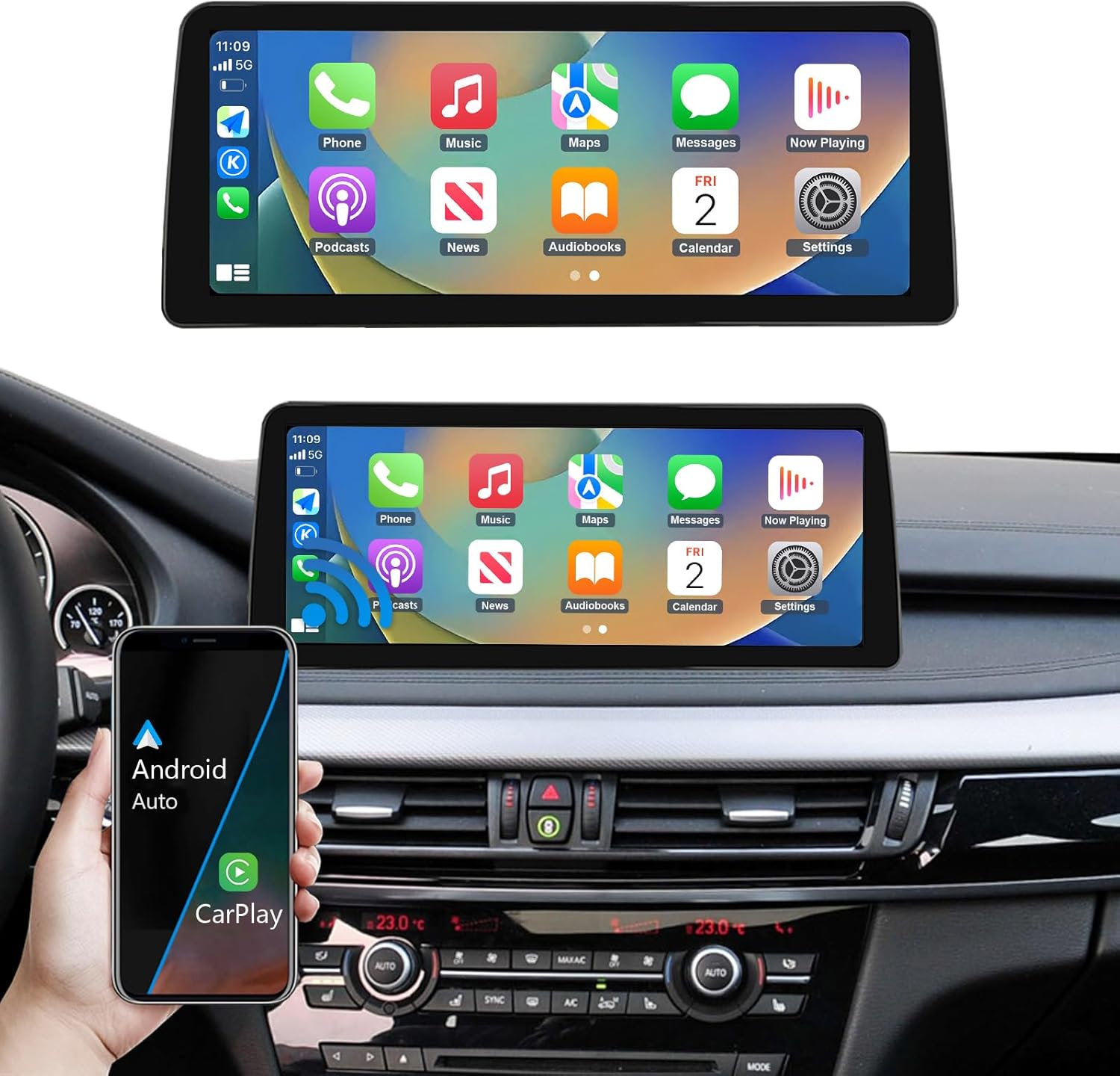 Road Top 12.3 Inch Ultra-Narrow Touchscreen Wireless Carplay for BMW X5 & X6 Series F15/F16/ 2014-2016 Year with NBT System, Car Stereo Multimedia Radio Receiver for Wireless Android Auto, Mirrorlink