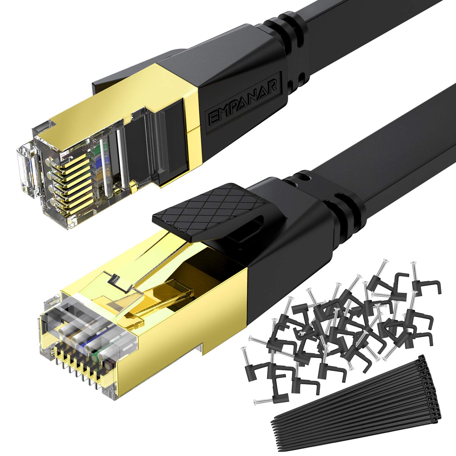 Cat 8 Ethernet Cables 100 ft High Speed Empanar Long Internet Cable Black Flat Patch Cord RJ45 40Gbp