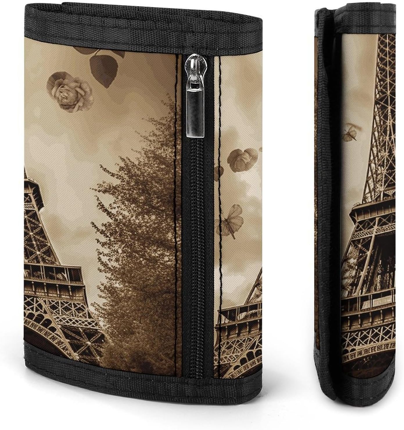 Paris Eiffel Tower Wallets for Man Women, Slim Trifold Wallet with ID Window, Durable Credit Card Holder for Travel