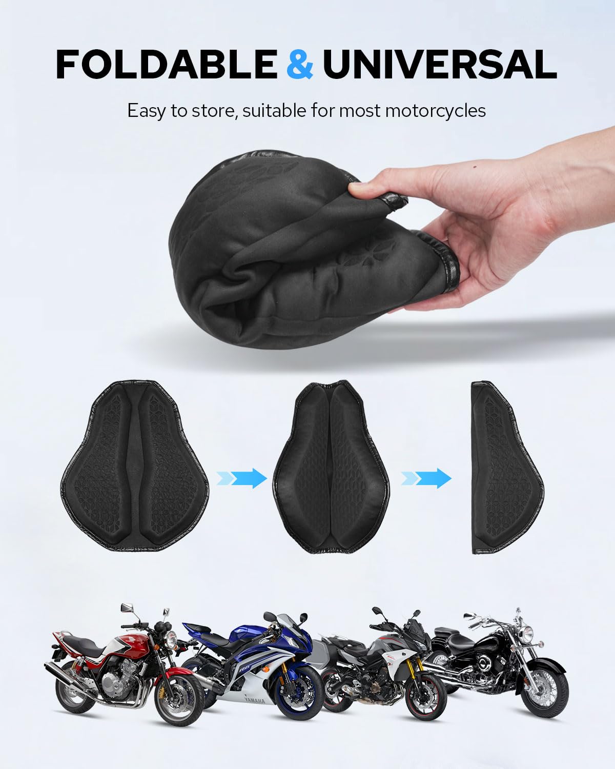 Benlari Cuscino universale per sella moto, in gel, grande struttura a nido d'ape 3D, in TPE, assorbimento degli urti e traspirante, per lunghe pedalate