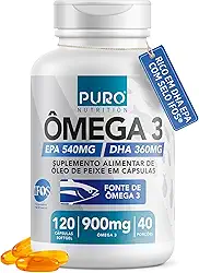 Ômega 3 (Alta Concentração) EPA DHA Puro Nutrition, 900mg por Dose, 120 Cápsulas, Certificado IFOS