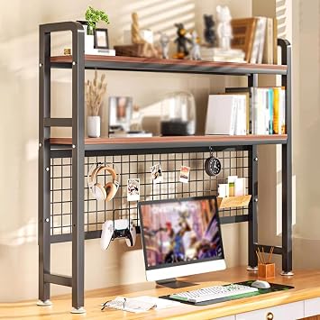 2 Tier 3 Tier Desktop Bookcase for Computer Desk Desktop, Wood Countertop Bookshelf Book Organizer, Multipurpose Display Rack, Dorm Desk Countertop Storage Hutch Book Shelves,Black,2Tier 75cm