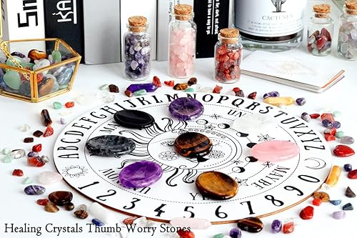 Miniatura 3 de DUQGUHO 2 piedras de preocupación para el pulgar para la ansiedad natural ojo de tigre, cristales curativos de labradorita, piedras de bolsillo