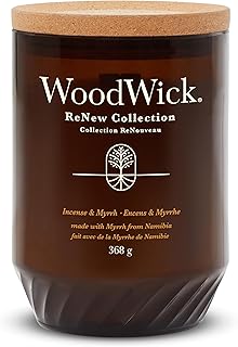 Renew Scented Candle with Crackling Wick | Incense & Myrrh Large Candle | Plant Based Soy Coconut Wax Blend | Made with Recycled Materials | Perfect Gifts for Women