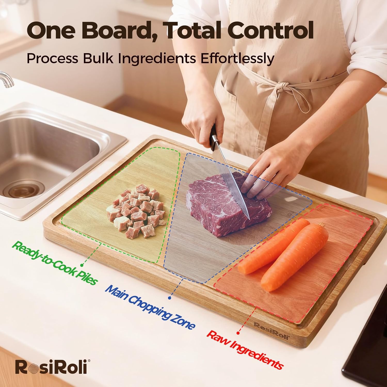 Acacia Wood Cutting Board for Kitchen - 17"x12" Large Chopping Board with Juice Grooves & Handles, 0.7" Thick Butcher Block for Meat and Veggies, Ideal Gift