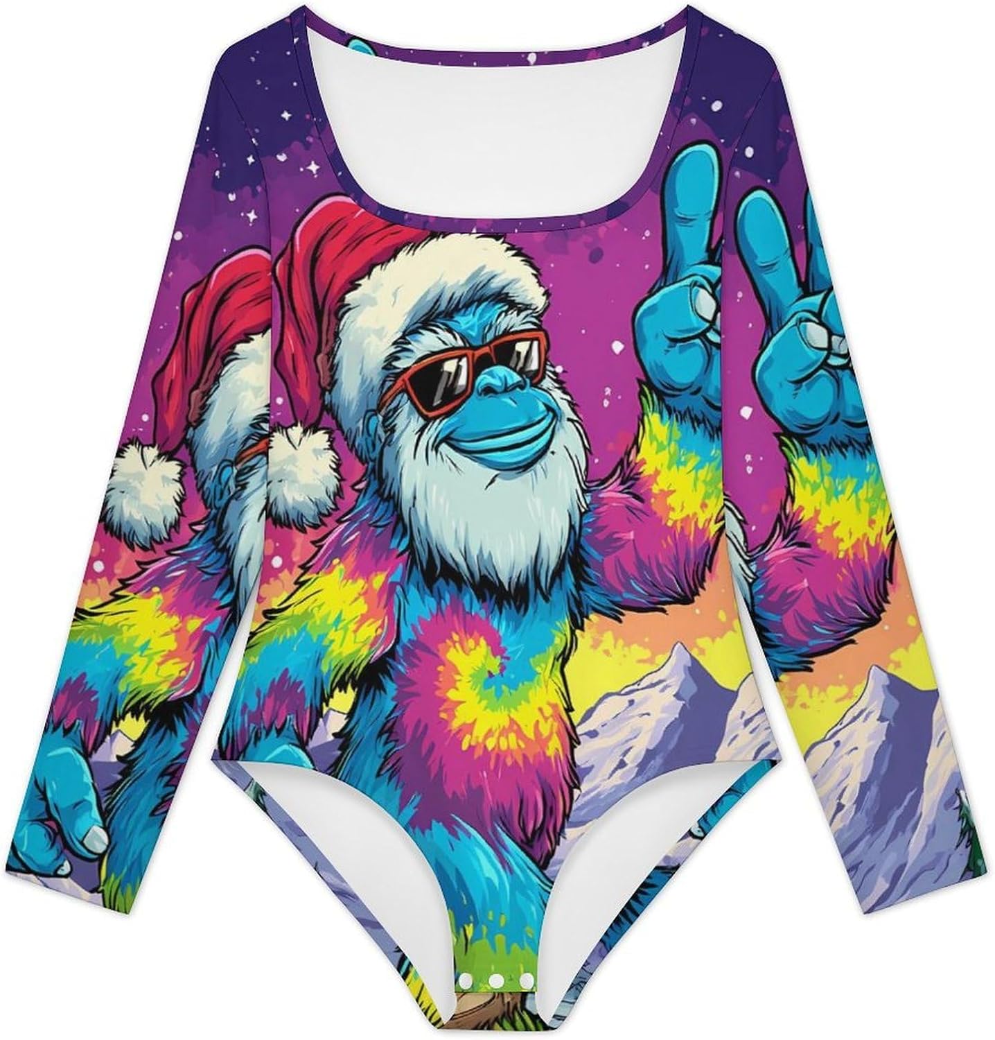 Tie-dyed Bigfoot Sasquatch Women's Bodysuits Long Sleeve Top 5XL
