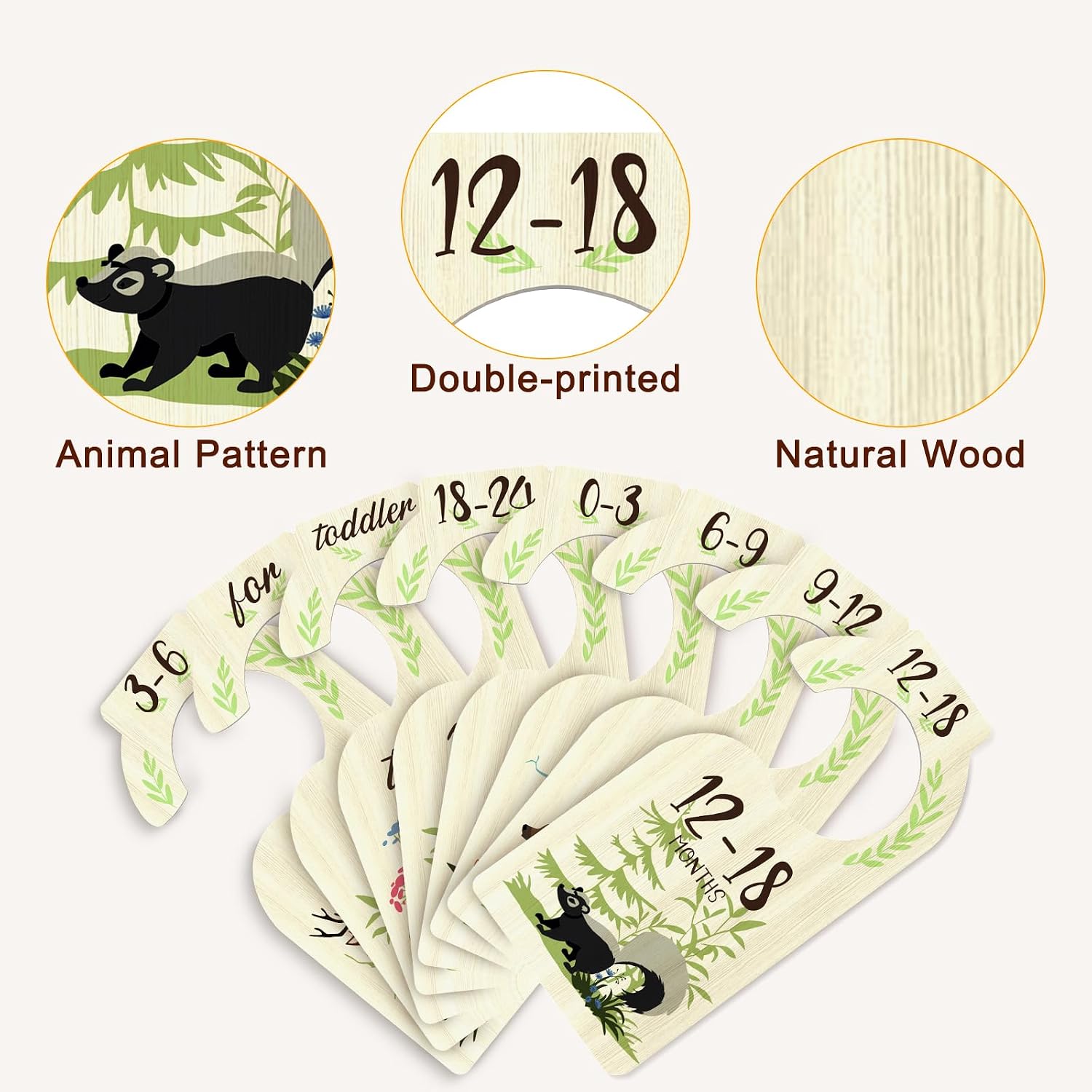 Baby Closet Dividers,8 PCS Adorable Wooden Double-Sided Toddler Clothes Organizer,Boy & Girl Nursery Size Dividers,24 Months for Nursery Beautiful Decor