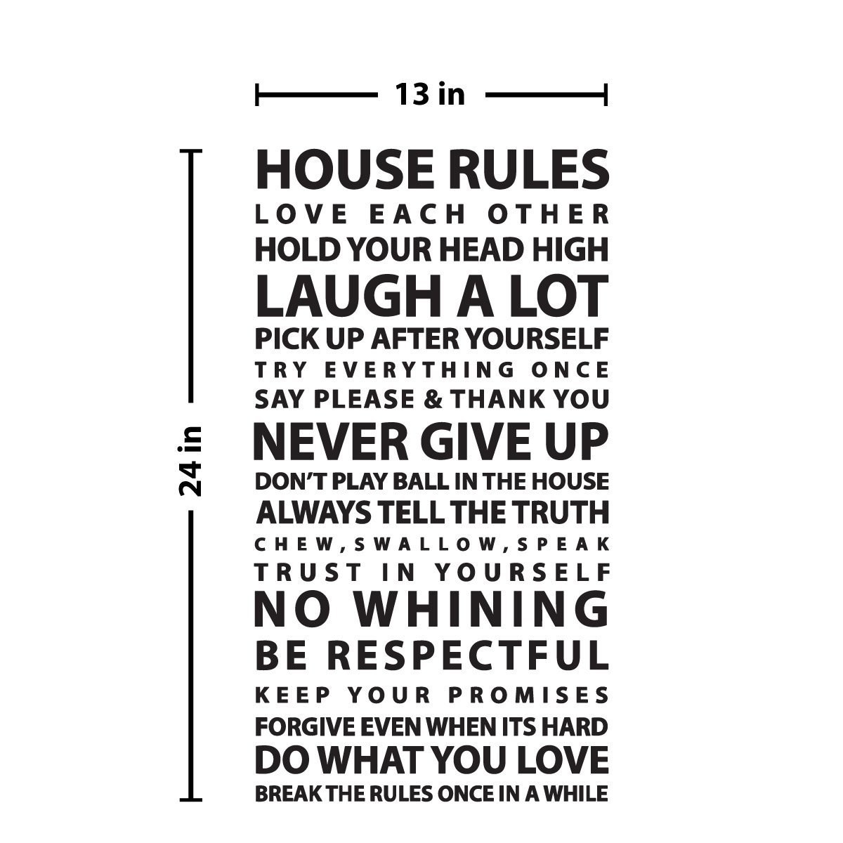 House Rules Quote Wall Decal - Large Family Art Vinyl Sticker For Home Decor, 48x26 Inches, White, Removable - View #7