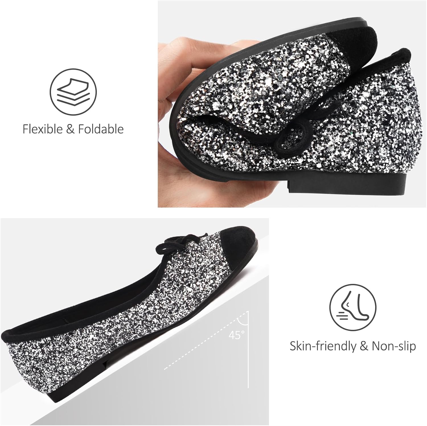 Women's Ballet Flats Cap Toe Bow Flats Two Tone Slip On Flats Comfort Square Toe Dressy Flat Shoes for Casual Work - Image 4