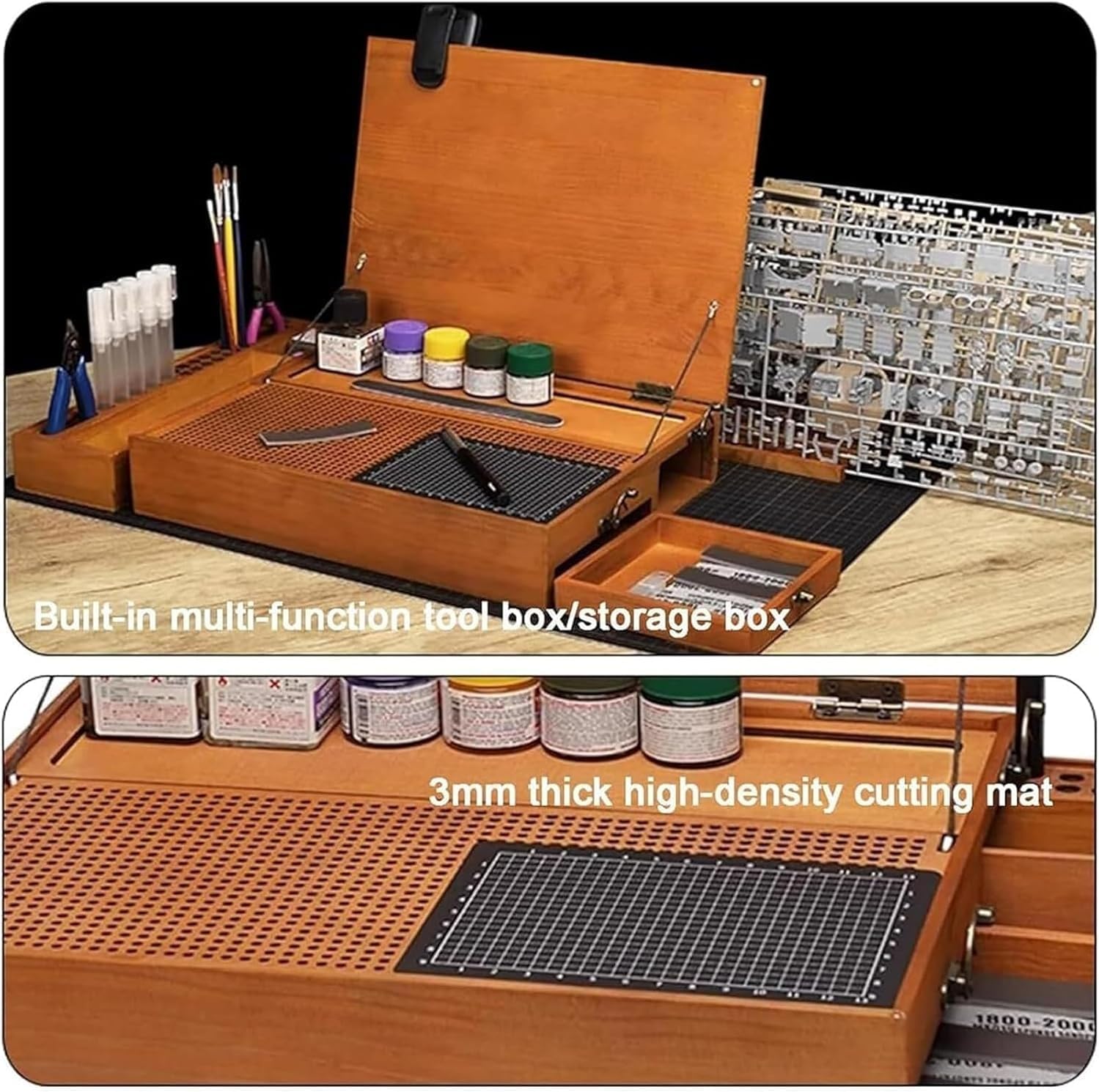 Estación de Trabajo portátil para construcción de maquetas con luz, Mesa Plegable para ensamblaje de Gundam, Corte, Lijado y Almacenamiento de Herramientas.