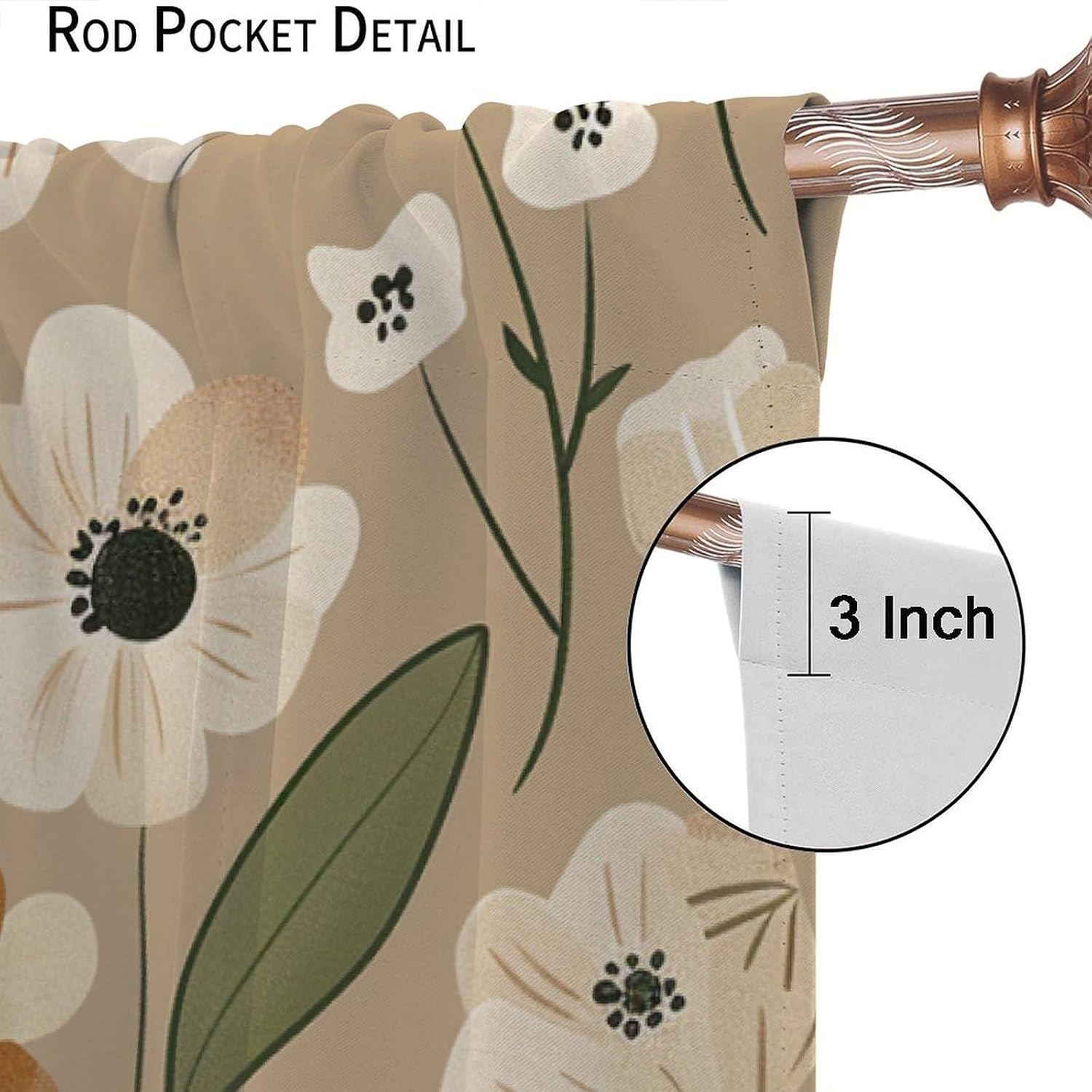 Colorful Plant Blackout Curtains for Bedroom Living Room, Rod Pocket Spring Leaf Wildflower Curtains Thermal Insulated Window Drapes 2 Panels, Each 21W x 45L