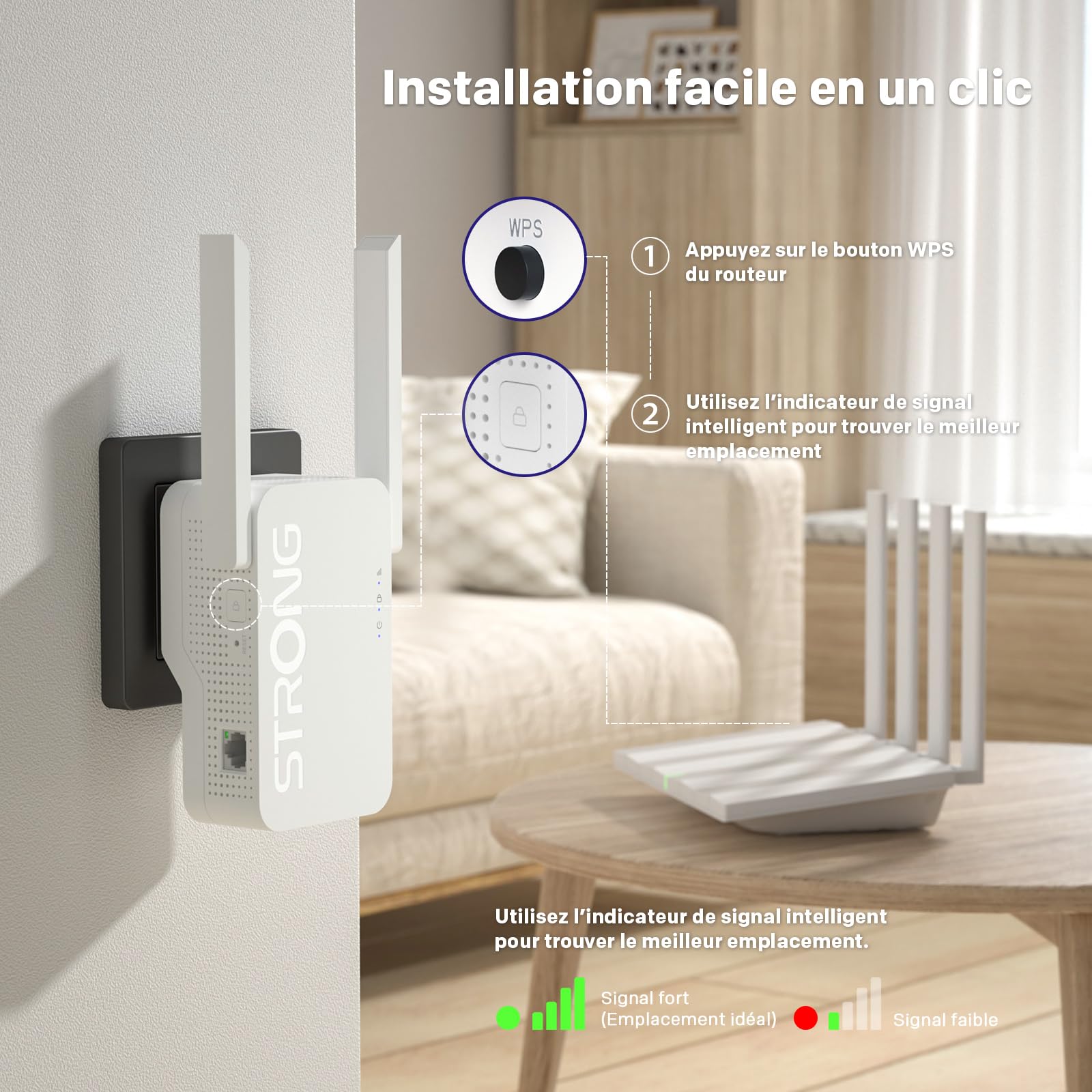 STRONG Répéteur Amplificateur WiFi 6 AX3000 Mbps|Point d'accès|Port WAN/LAN|2 antennes|Compatible Box Internet|Garantie 4 Ans