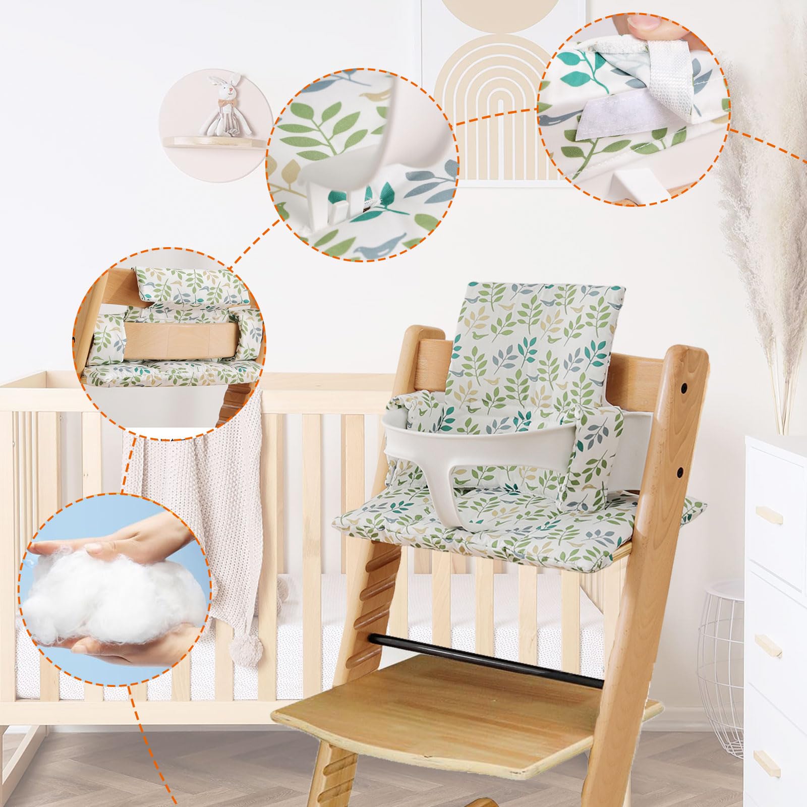 Hochstuhl Kissen für Stokke Tripp Trapp, Rutschfest Hochstuhl Sitzkissen Set, Bio Baumwolle Baby Sitzkissen, Verdickung Weiches Sitzkissen für Baby & Kids mit Klettverschluss, Hochstuhlzubehör (A)