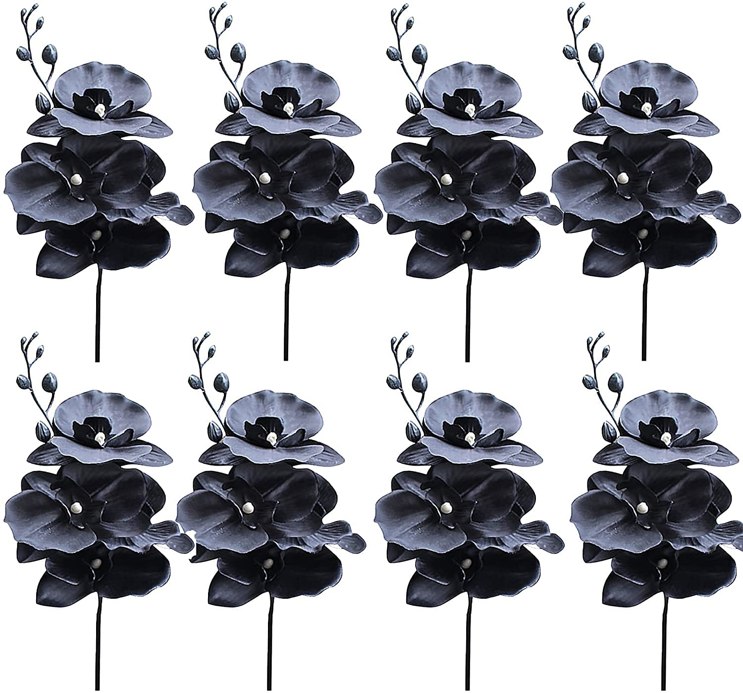Lrnn 8pcs Black Artificial Orchids Stems Real Touch Simulation Phalaenopsis Faux Silk Flower Arrangement for Home Office Wedding Decoration