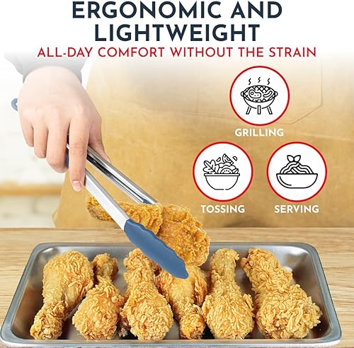 Miniatura 7 de Pinzas de cocina para cocinar con puntas de silicona, pinzas resistentes al calor para servir alimentos, 7 pulgadas, 9 pulgadas, 12 pulgadas, pinzas
