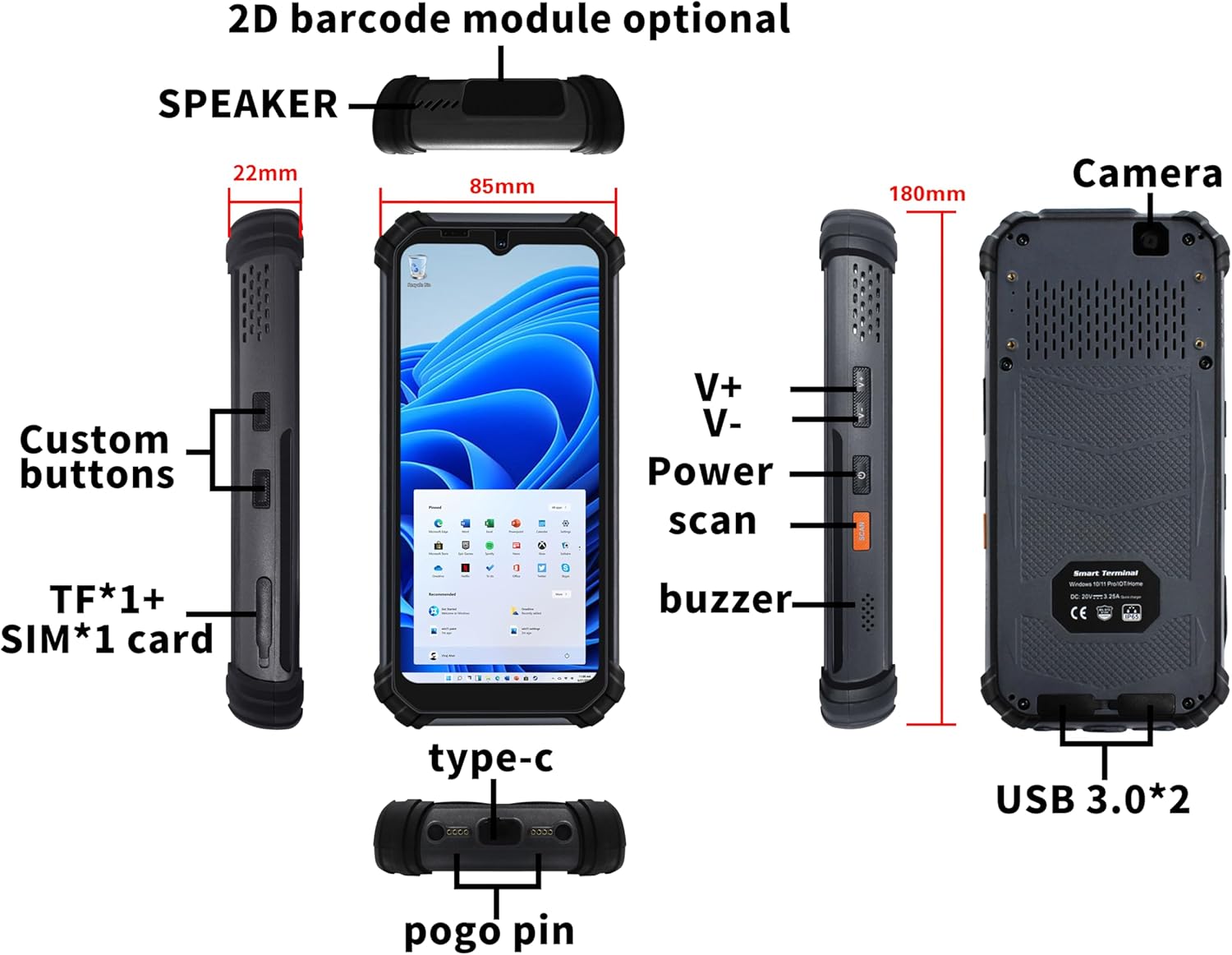 6.5-inch Win 11 Pro Rugged Handheld,Handheld Terminal with 1D/2D Scanner and Docking Station (RAM/ROM 16GB+512GB)