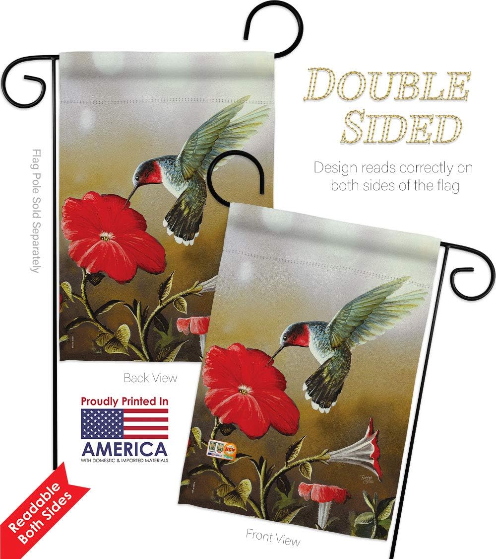 Birds Ruby Hummingbird Garden House Flags Set Friends Flamingo Cardinal Peacock Springtime Natural Wildlife Small Decorative Gift Yard Banner Double-Sided Made In USA 28 X 40