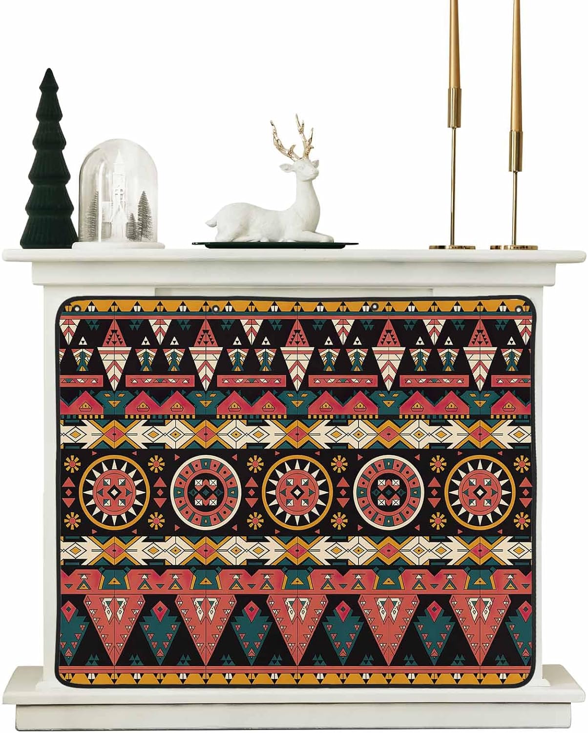 Magnetic Fireplace Cover Orange Aztec Boho Fireplace Screen Decorative Tribal Geometric Pattern Insulation Fireplaces Blocker Blanket Save Energy Fireplaces Draft Stopper Covers for Living Room 36x30