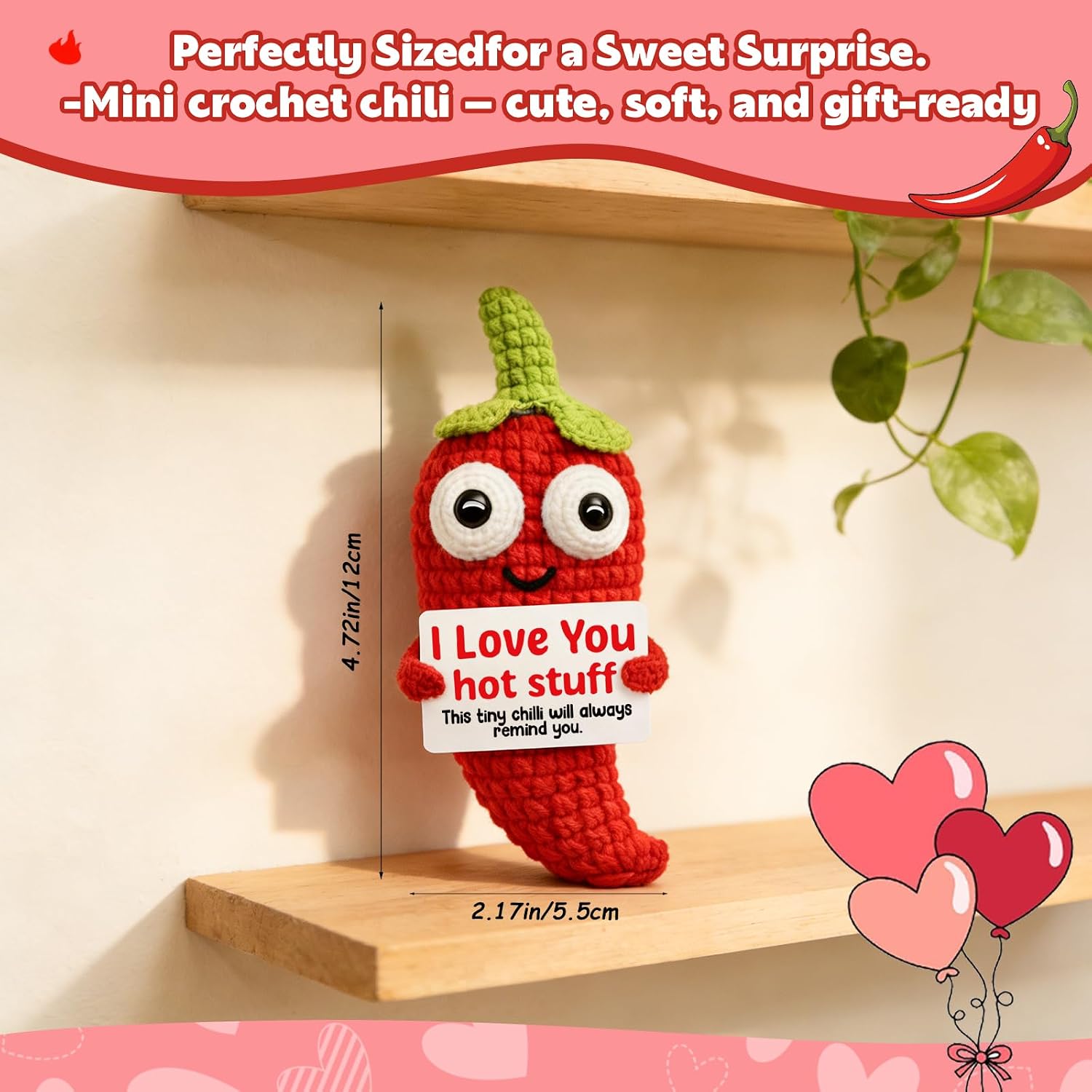 Funny Valentines Day Birthday Gifts for Girlfriend Wife Boyfriend Husband Him Her, Mini Hanmade Crochet Chili Pepper, Cute Love Gifts for Engaged Anniversary I Love You Gift for Women Men