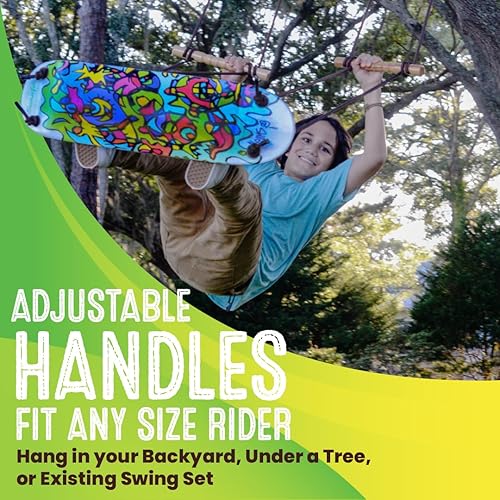 Miniatura 5 de Swurfer TreeSkate - Columpio para patineta, columpio de surf de pie para exteriores, soporta hasta 200 libras, a partir de 6 años, asas ajustables