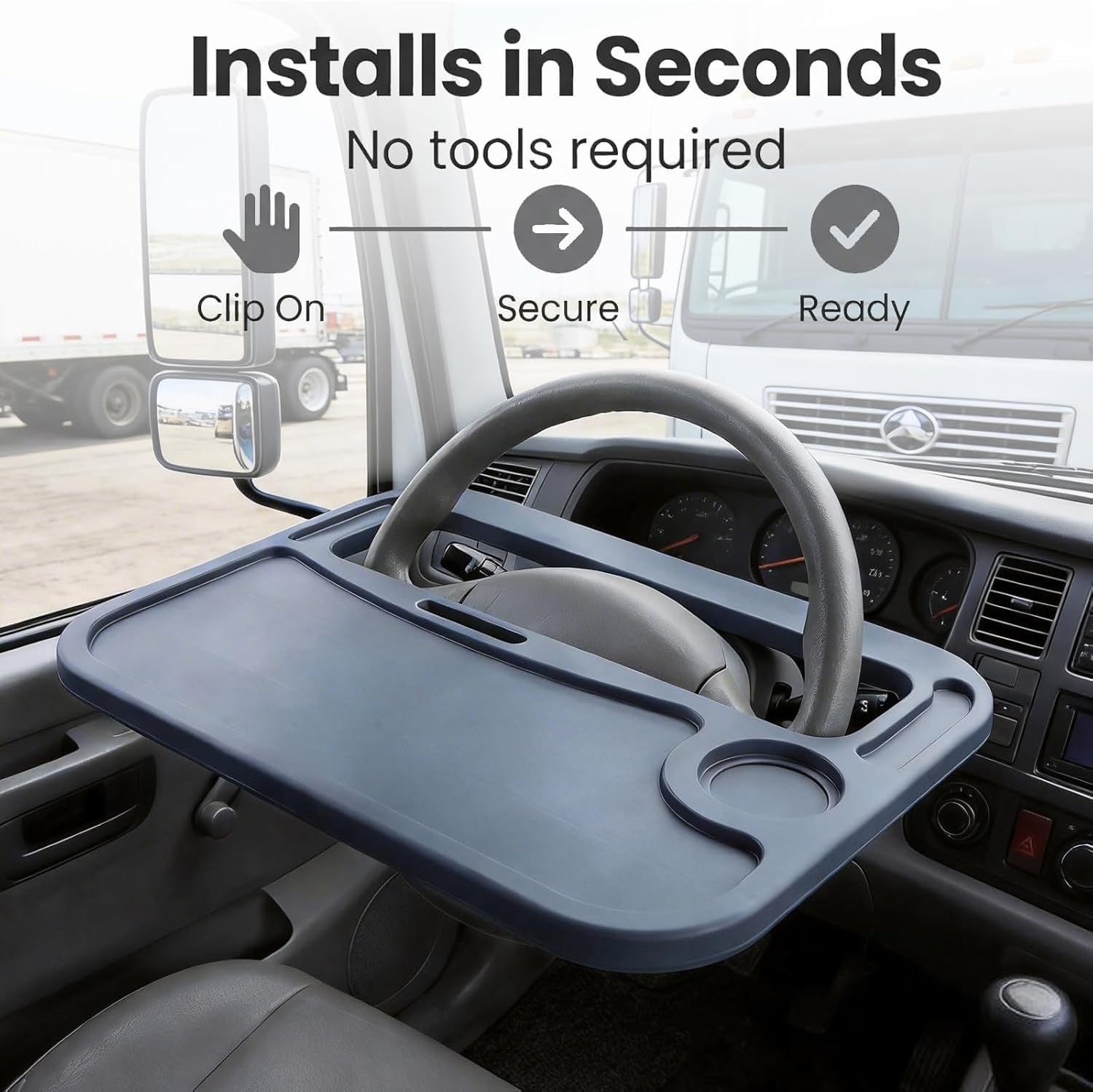 Steering Wheel Tray with Phone Slot & Drink Holder Suitable for Heavy-Duty Trucks/Trucks for Laptop use, Office Work and Meal Dining