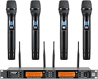 Vista 1 de Sistema de Micrófono Inalámbrico de 4 Canales, Juego de Micrófonos de Mano Inalámbricos UHF de Metal - 200 Frecuencias Ajustables, Función