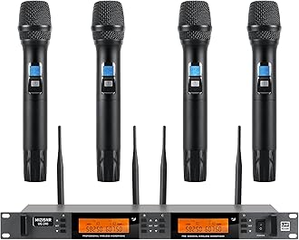 MIZISNR Wireless Microphone System 4 Channel, UHF Metal Cordless Handheld Mics Set - 200 Adjustable Frequencies, Auto Scan & Memory Function, 300ft Range, Ideal for Karaoke Church Wedding（UG-240