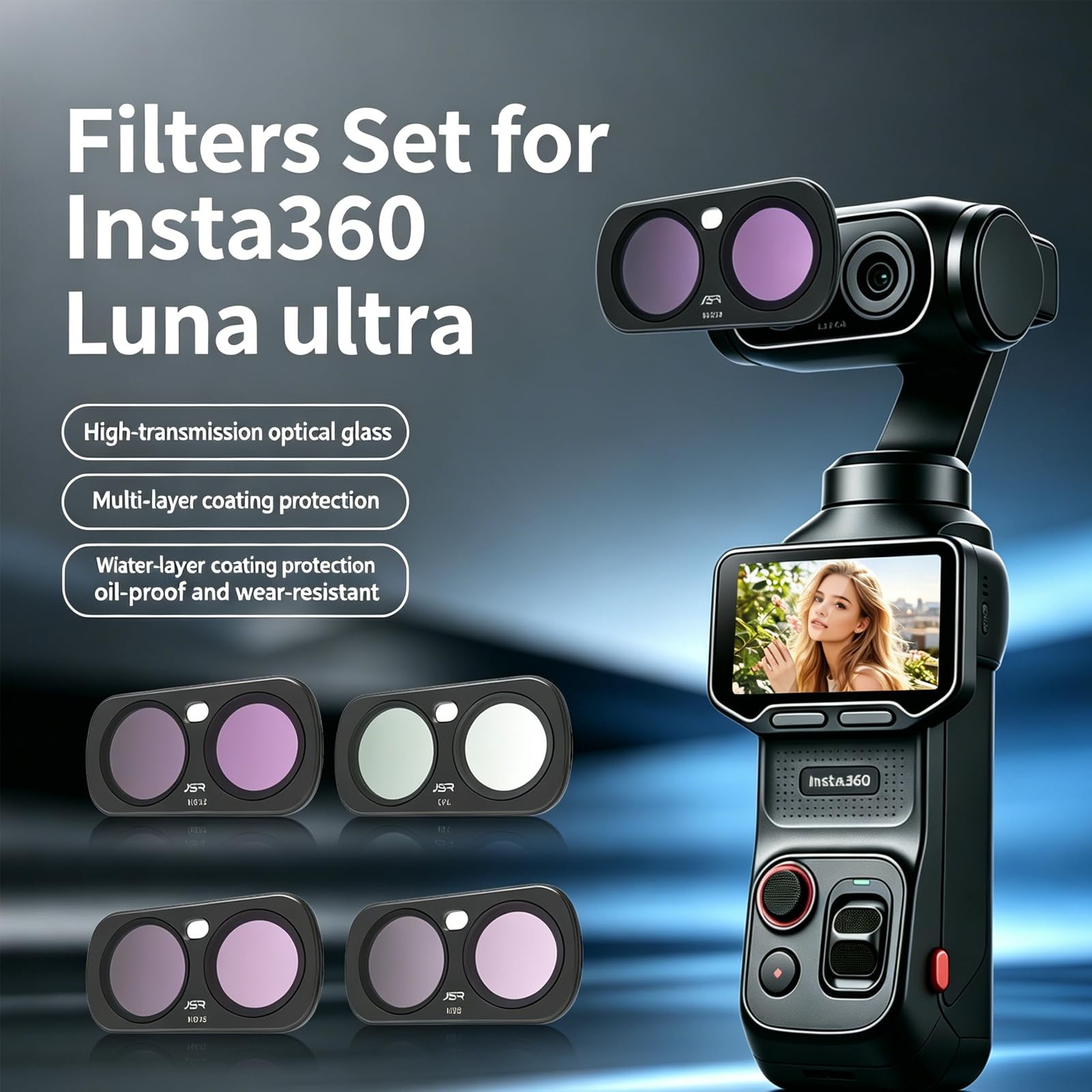 NEEWER Set Filtri Magnetici Per Insta360 Luna Ultra – ND Variabile ND2-32 + CPL + Black Diffusion 1/4 Per Effetto Cinematico - 3