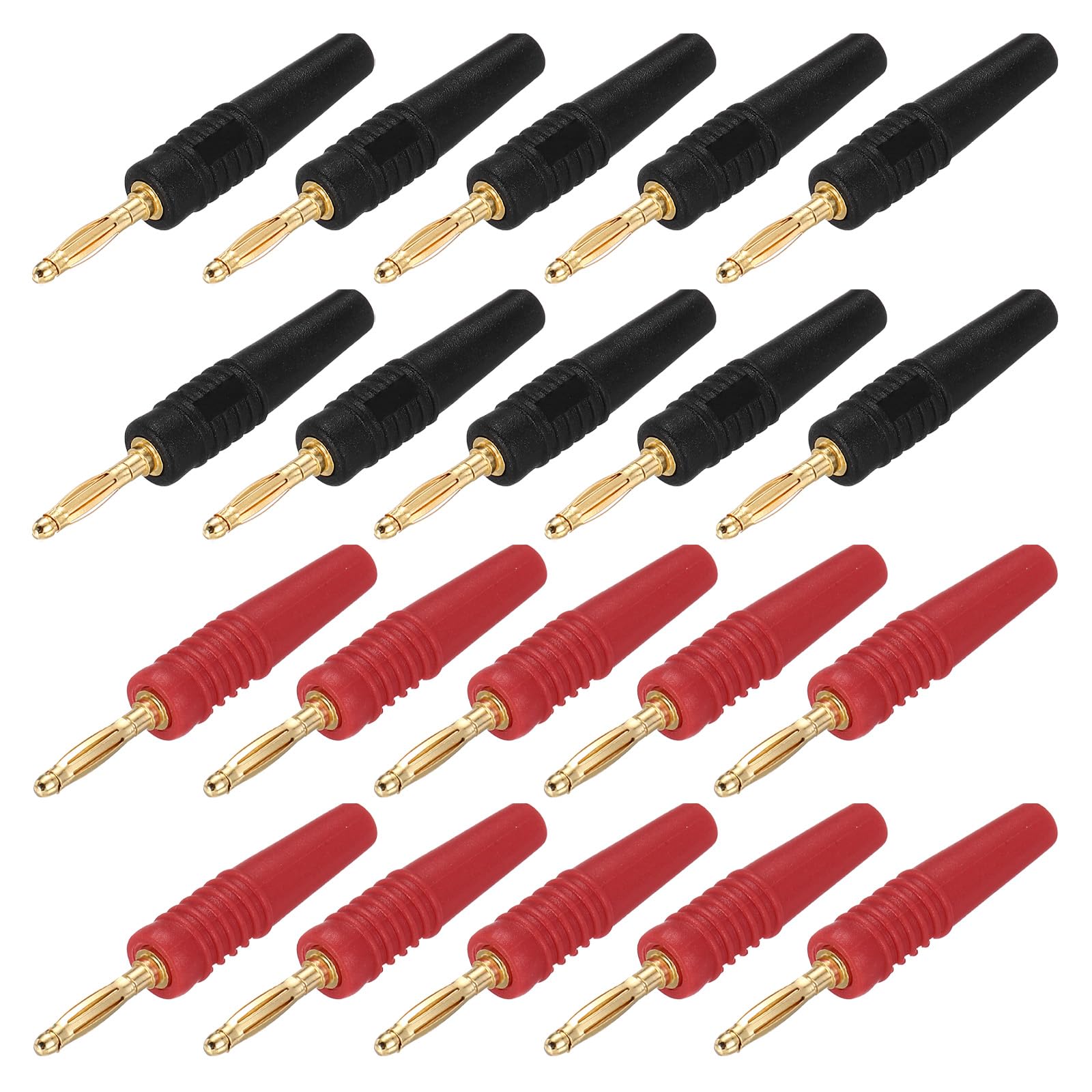 sourcing map 20 Pcs 2mm Banana Plugs, 10A Speaker Wire Cable Plugs Connectors, Banana Jack Connector for Speaker Wire Audio Cable, Black&Red
