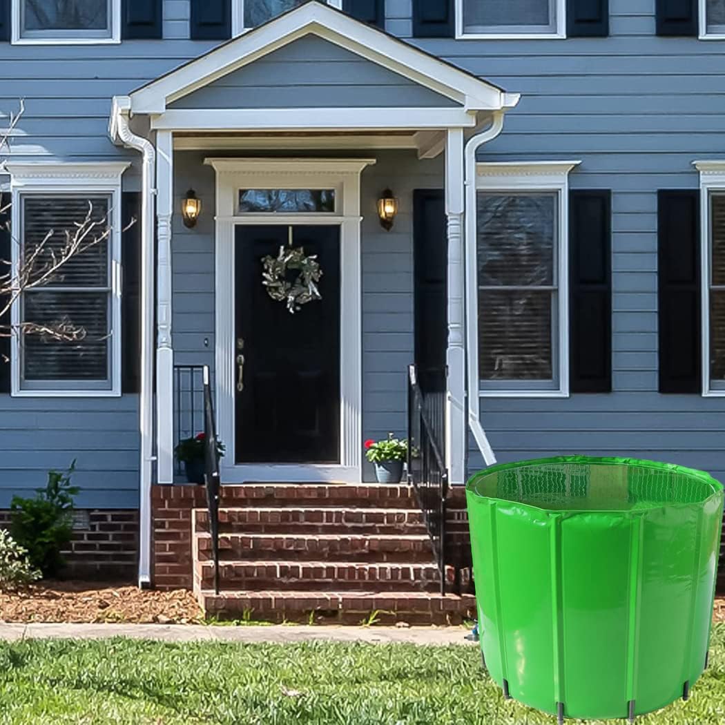 Large Capacity Rain Barrel, Emergency Water Storage Container, Foldable Flexible Rain Water Collector, for Watering Gardens, Watering Animals, Building,Green,50L/40 * 50CM