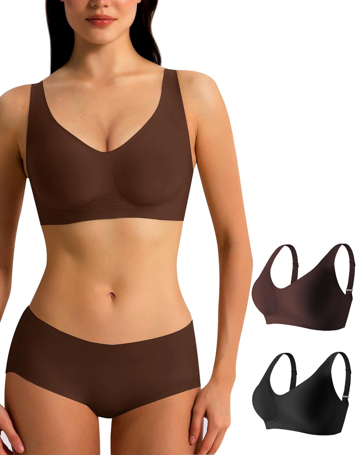 2 Pack Seamless Wireless Bras for Women, Jelly Gel Support Push Up Bra, Comfort Padded No Underwire Invisible T Shirt Bra