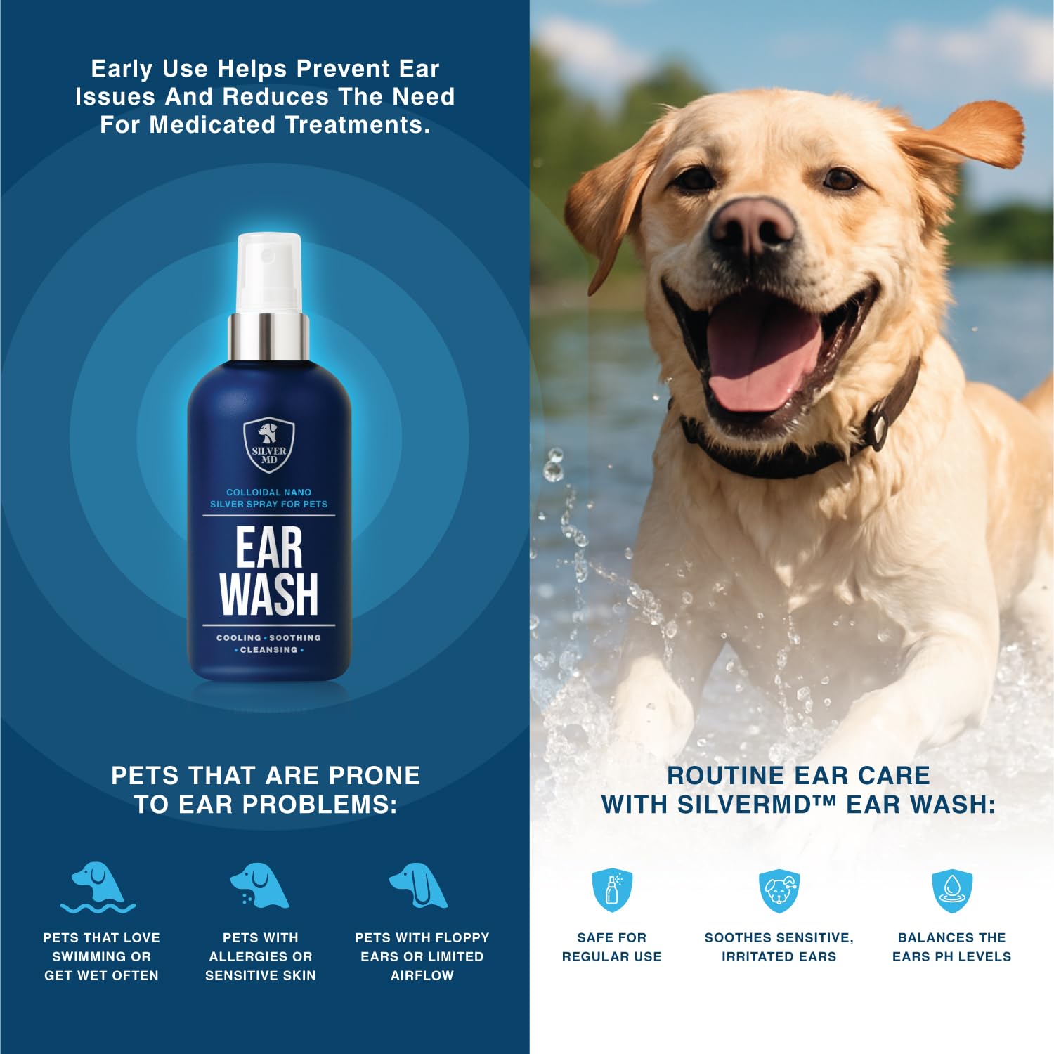 Pet Ear Wash Spray for Dogs & Cats, 8 oz Nano Silver Ear Cleaner, Gentle Ear Flush for Itchy Sensitive Ears, Soothing Cleansing Solution for Wax, Odor & Daily Ear Care - image 2