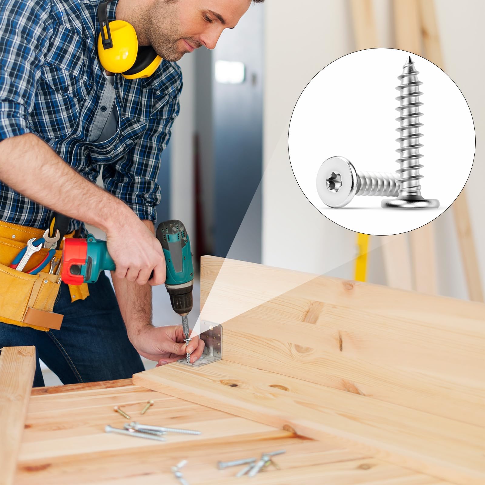 TXXATX M4x16mm lenskopschroeven hout 70 stuks plaatschroeven roestvrij staal M4 verzonkenkopschroeven roestvrij staal platkopschroeven hout zwart A2 V2A schroeven met 2 T20 torx-bits voor akoestische