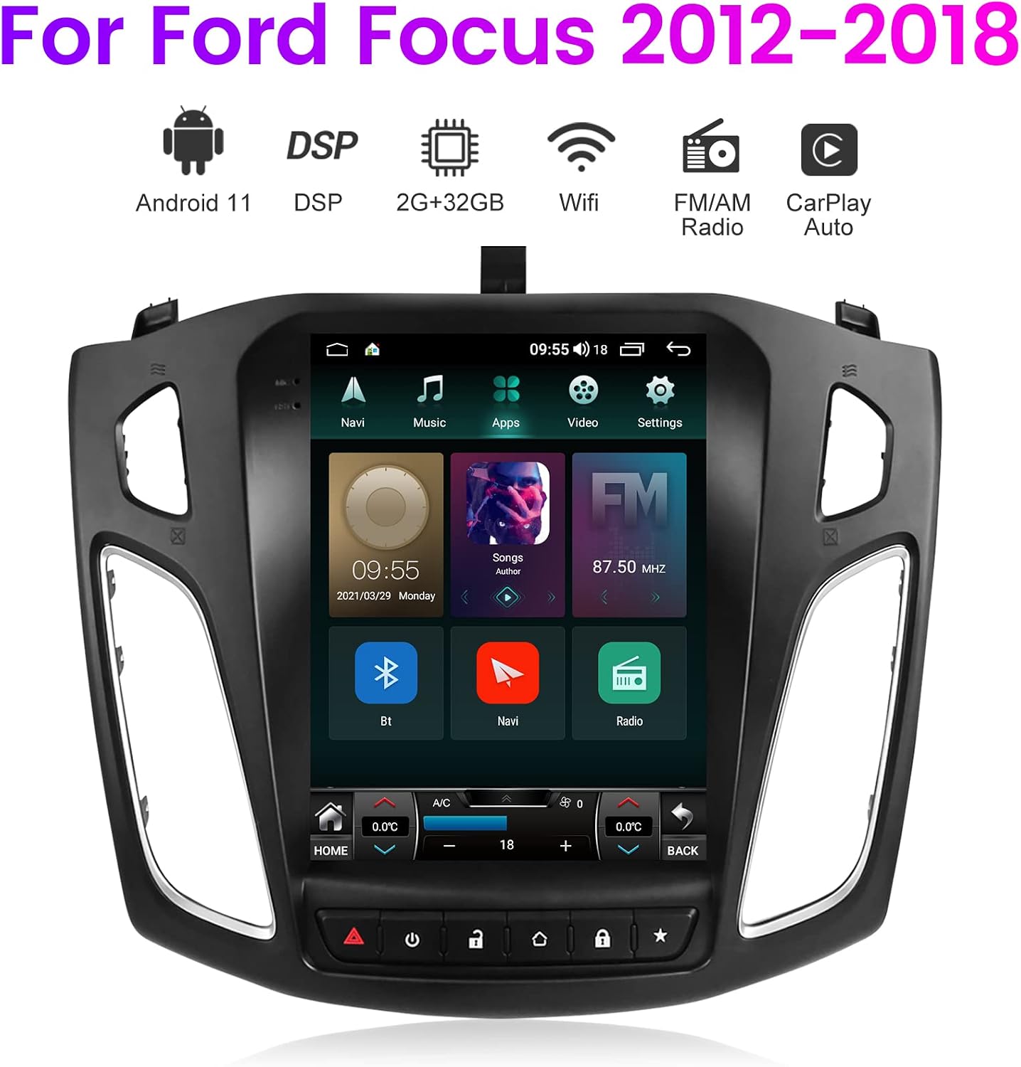 car radio stereo head unit for ford focus 2012 2013 2014 2015 2016 2017 2018 android 11 0 built in wireless carplay android auto gps navigation dsp w