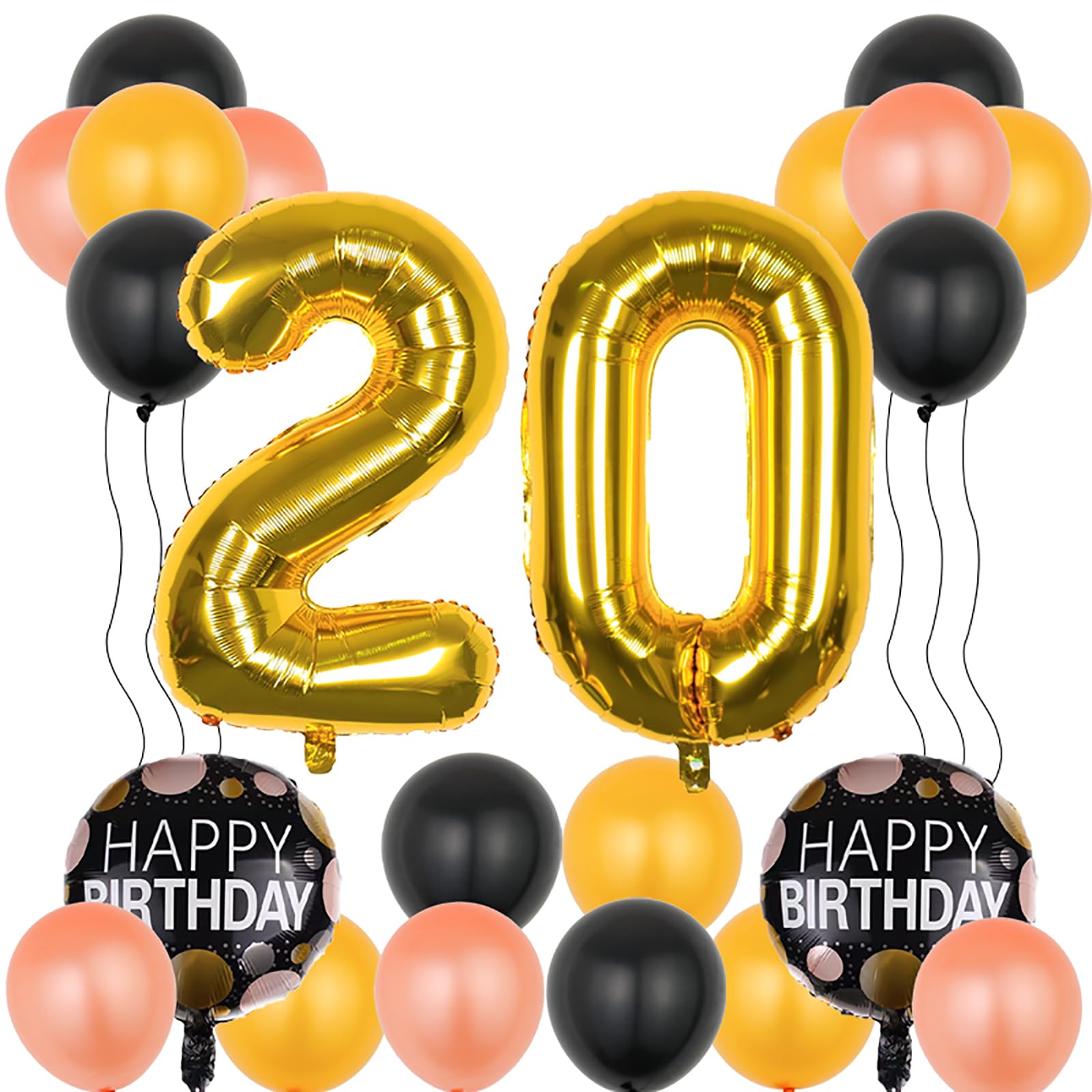 22 Pcs Happy 20th Birthday Supplies 20 year old Party Balloons, Gold 20 Decorations Balloons Set with Blue Number 20 Balloon and Happy 20th Birthday Anniversary Events Decorations Men Women