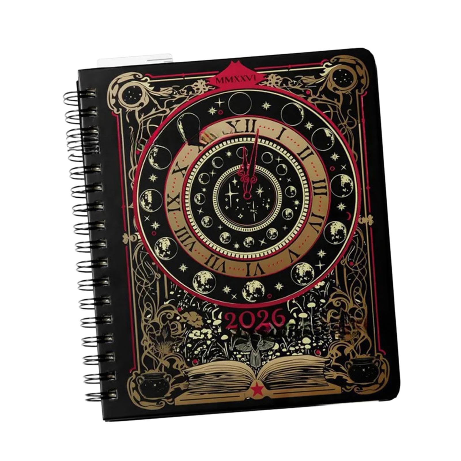 Oshhni Agenda 2026, agenda settimanale degli appuntamenti, opera d'arte ispirata alle carte dei tarocchi gotici, calendario delle festività del libro di