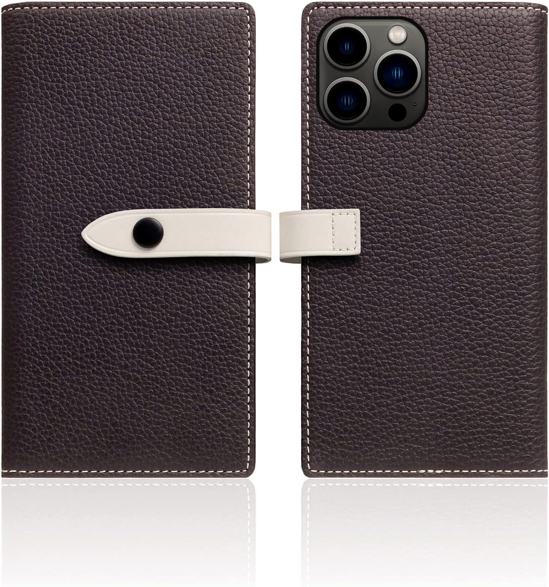 D8 Edition Full Grain Leather Wallet Case for iPhone 14 Pro Max - Handcrafted Diary Style with Card Holders and Side Cash Pocket with Snap Closure, Gift Box Included (Brown Cream)