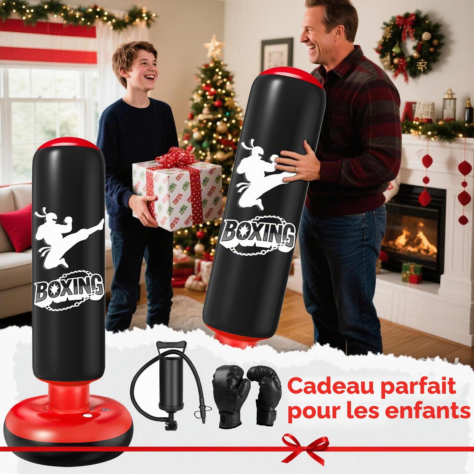 Qoosea Sac de Boxe Enfants 160cm Gonflable Sac de Frappe sur Pied Set de Formation avec Gants Karaté Taekwondo