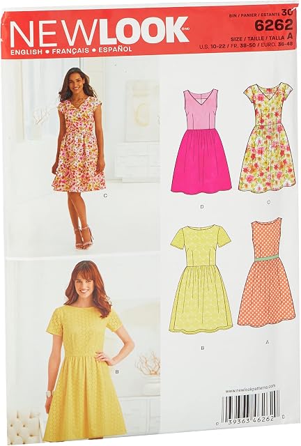Simplicity New Look Sewing Pattern 6262: Misses' Dress with Neckline Variations, Size A (10-12-14-16-18-20-22), paper, White