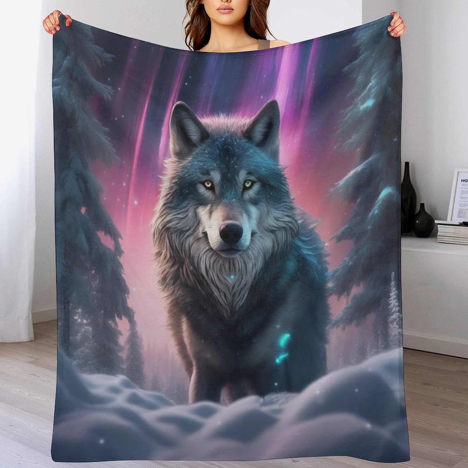 Couverture polaire loup jeté de canapé moelleux pour vos soirées cocooning en hiver