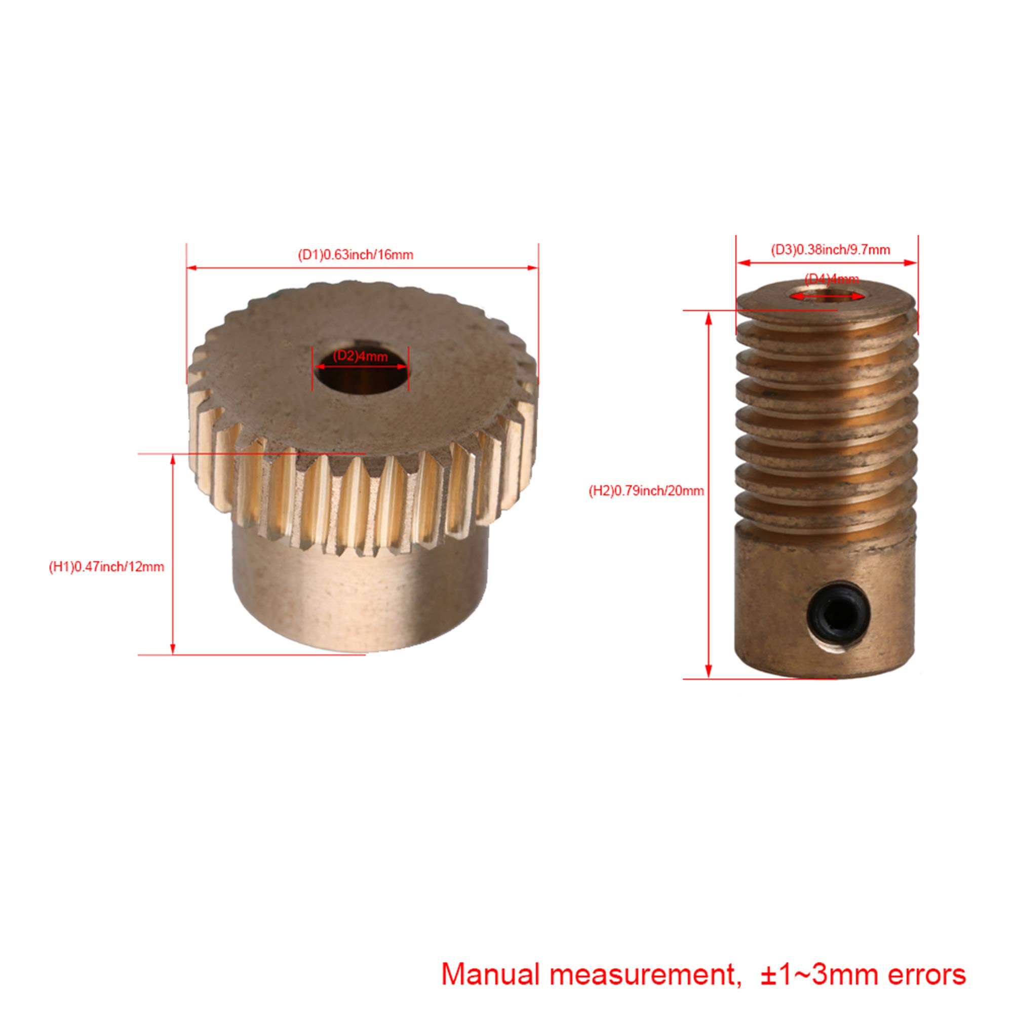 Yibuy 0,5 Modulus 1:30 Messing-Schneckenrad 30 Zähne & 4 mm Lochdurchmesser Schaft-Sets